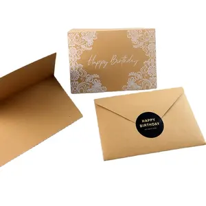 Özel Kraft kağıdı kartları mutlu doğum günü için zarf ile ve çıkartmalar