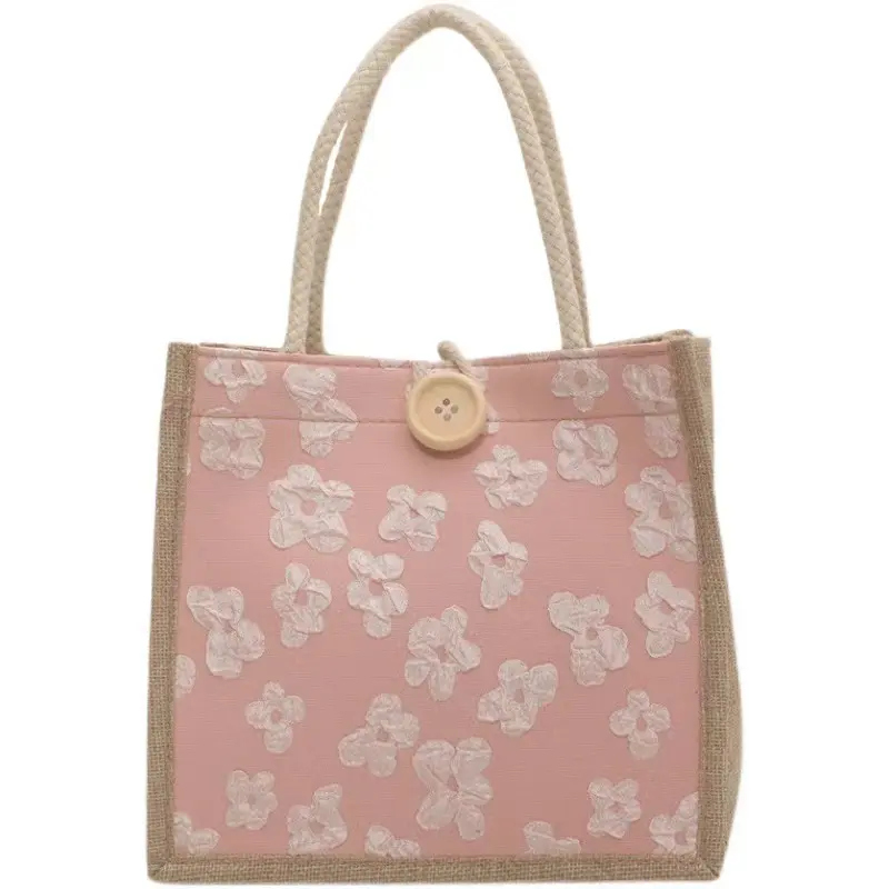 Retail Jute Shopping Tote Bag Fowler Pattern Fashion Women Bag