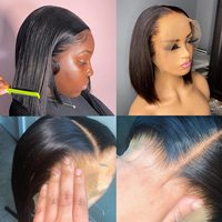 Pelucas de Cabello Humano con Frente de Encaje HD, Cabello Humano Pre-Arrancado, Pre-Cortado, Encaje Decolorado, Listo para Usar, Cabello Liso Sin Procesar