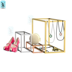 <span class=keywords><strong>Display</strong></span> sepatu ritel baja tahan karat, kelas atas perak emas konter atas rak naik untuk toko butik - Product Image 3