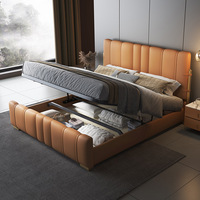 Lit de Luxe en Cuir pour Hôtel, Chambre Moderne, Ensemble de Lit King Size 1,8 m, Cadre de Lit Rembourré Minimaliste Italien avec Rangement, Design de Créateur, Doux et Confortable