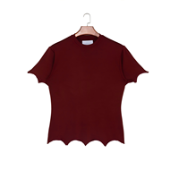 T-shirts élégants pour femmes, coupe ajustée, ourlet en zigzag irrégulier, mélange modal/coton, manches courtes