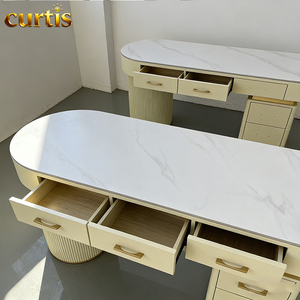<span class=keywords><strong>Mesa</strong></span> <span class=keywords><strong>de</strong></span> Manicura Moderna con Superficie <span class=keywords><strong>de</strong></span> Mármol Resistente a los Arañazos, Escritorio <span class=keywords><strong>de</strong></span> Oficina con Amplios Cajones <span class=keywords><strong>de</strong></span> Almacenamiento, Muebles Ecológicos <span class=keywords><strong>para</strong></span> Salón/Oficina - Product Image 5