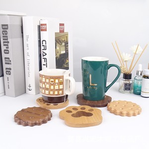 Sous-verres en bois de forme de dessin animé, design irrégulier en bois massif, tapis pour tasses à thé pour la maison et la cuisine - Product Image 2