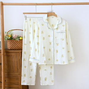 Conjunto <span class=keywords><strong>de</strong></span> <span class=keywords><strong>Pijama</strong></span> <span class=keywords><strong>de</strong></span> Algodón para Mujer, con Botones, Estampado <span class=keywords><strong>de</strong></span> Osito <span class=keywords><strong>de</strong></span> Peluche, Ribete en Contraste, Suave y Transpirable, Ropa <span class=keywords><strong>de</strong></span> Dormir, Venta al Por Mayor - Product Image 5