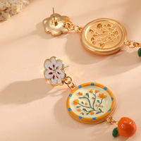ZA Zomerse Frisse Schattige Geschilderde Bloem Oranje Hanger Pastorale Stijl Bloemige Fruit-Element Legering Dames Oorbellen Grensoverschrijdend