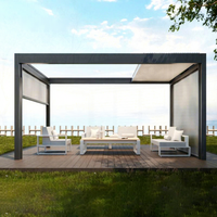 Pergola électrique Quankuan LT1250 en aluminium noir mat élégant avec lames orientables, structure d'ombrage extérieure tout temps pour un patio stylé
