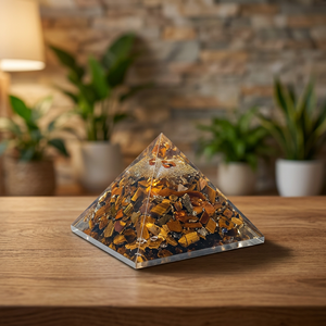 Pirámide de Orgón de Ojo de Tigre - Escultura de Piedra Preciosa Tallada con Temática Budista para Decoración del Hogar de Gujarat |   Rozrincrystals.com - Product Image 4