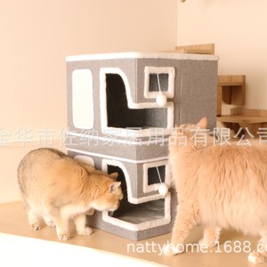 Casa para gatos Nattyhome 40x40x61cm 2 niveles, tela gris oscuro, rascador para gatos - Product Image 2