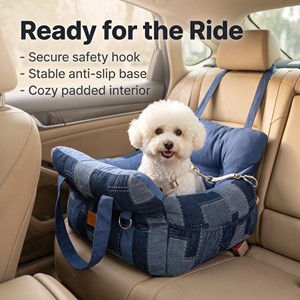 Siège rehausseur pour chien en jean avec crochet de sécurité, base antidérapante et poignées de transport, en tissu denim pour chats et chiens de petite et moyenne taille - Product Image 3