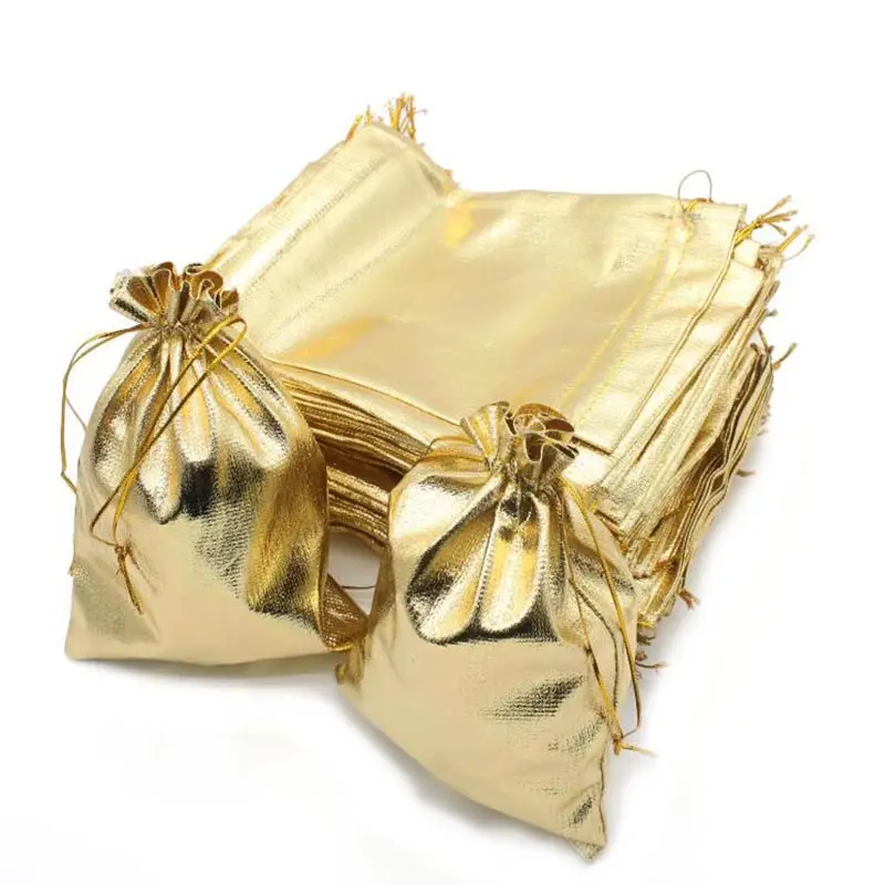 10x15cm Schmuck Verpackungs tasche Hochzeits bevorzugung beutel Kordel zug Geschenk beutel Gold Silber Metallic Organza Beutel