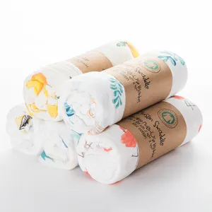 Manta envolvente de algodón y bambú para recién nacido, manta de muselina con estampado personalizado, 2 capas