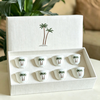 Boîtes en papier de luxe pour tasses à thé, présentoirs pour mugs, organisateurs, motif palmier, personnalisés, brodés, pour le Ramadan et l'Aïd, coffrets cadeaux pour mugs à café et services à thé