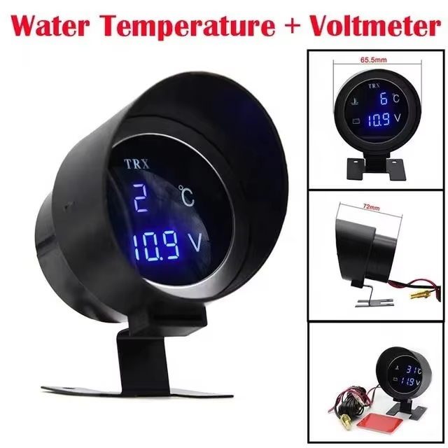 2 in 1 Round <strong>12V</strong> 24V LED <strong>Digital</strong> Car Truck Water Temp Gauge Temperature <strong>Sensor</strong> Temperatura Motor + Voltmeter Volt Voltage <strong>Meter</strong>