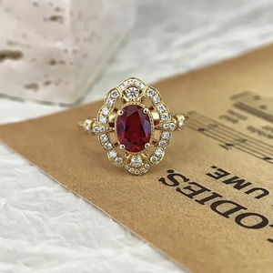 Nhẫn cổ điển mạ rhodium vàng 9K/14K/18K, đá <span class=keywords><strong>ruby</strong></span> oval 1ct, nhẫn kim cương nhân tạo mạ vàng 18K Au750 đang giảm giá - Product Image 1