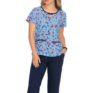 고품질 의료 유니폼 세트 짧은 소매 fuyi 그룹 디자이너 여성 간호 스크럽 간호사 스크럽 병원 유니폼