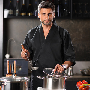 Uniforme de Chef de Sushi, Chaqueta de Chef de <span class=keywords><strong>Restaurante</strong></span> de Algodón Twill con Mangas 3/4, Kimono Japonés para Hombre y Mujer, Abrigo de Cocina, Ropa de Trabajo para Hotel - Product Image 5