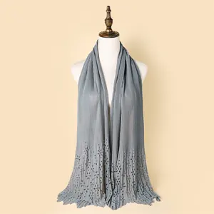 Manufacturers Distribute New Solid Color Chiffon Printed Wrinkled Scarf Muslim Chiffon Headscarf