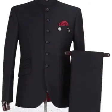 Men Black Solid Slim Fit Bandhgala Blazer Attached Lining With Two In Built Pockets