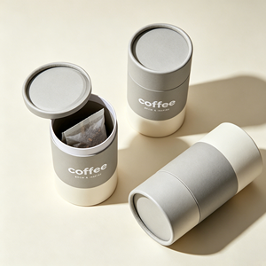 กล่องกระดาษทรงกระบอกสำหรับบรรจุภัณฑ์กาแฟ พร้อมฝาปิด รีไซเคิลได้ ผลิตจากกระดาษดูเพล็กซ์ พิมพ์สี่สี ดีไซน์ Brew & Inspire - Product Image 3