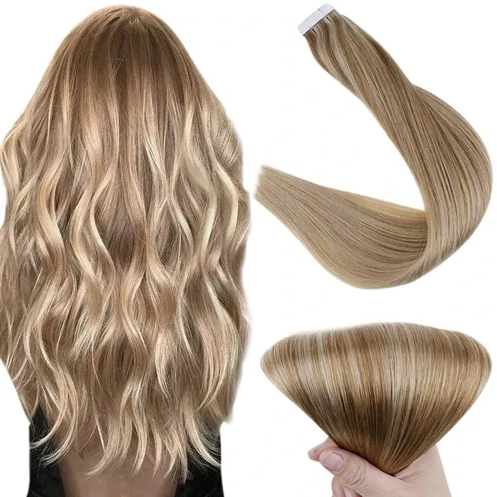 Blond virgin human Double Drawn cuticle aligned Remy russian ombre tape in hair extensions