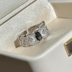 Anillo Abierto de Plata de Ley S925 con Incrustaciones de Piedras Doradas, Diseño Simple y Moderno, Estilo Medieval Vintage de Corte, Alas - Product Image 5