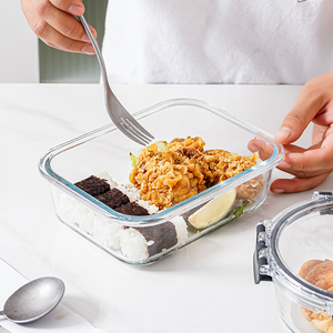 Vente en gros Boîte à lunch en verre borosilicaté avec couvercle noir Récipients de stockage des aliments pour la préparation des repas Ensemble pour la cuisine - Product Image 6