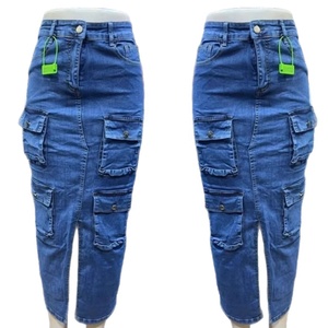 Women's Casual <strong>Denim</strong> <strong>Skirt</strong>, Made of <strong>Stretch</strong> Fabric, Quick-drying, Regular Fit, No Wrinkles, Color Patching, Slit Pocket Design. - Product Image 2