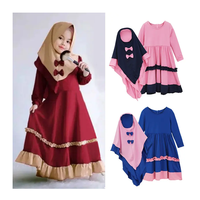 Ensemble Robe et Hijab 2 Pièces pour Enfants Filles Musulmanes, Vêtement Islamique à Manches Longues et Col Rond, Abaya Eid en Gros