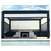 Pergola Bioclimatique Motorisée à Lames Orientables en Alliage d'Aluminium - Imperméable, Résistante au Vent, Thermolaquée, Facile à Assembler, Style Naturel Chinois