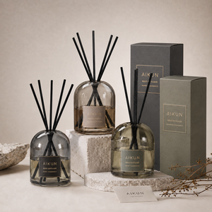 AIKUN Dome Glass Refillable Custom Logo <b>Reed</b> <b>Diffuser</b> Scented Gift Set with Black Fiber Sticks for Hotel Wholesale - Product Image 1