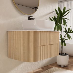 Meuble-lavabo de salle de bain mural en bois massif avec panneau de porte moulé - Product Image 6