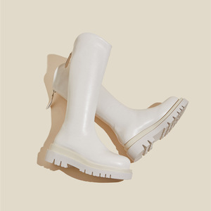 Bottes de motard classiques best-sellers pour femme, rehaussantes, toutes saisons, à semelle épaisse, doublées polaire, mi-mollet, hauteur genou, à enfiler - Product Image 5