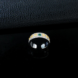 Two-tone S925 <b>Silver</b> Lab Emerald Open <b>Ring</b> for Men Daily Business Wear V - Product Image 1