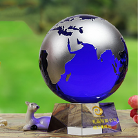Trophée Globe Terrestre en Verre Cristal Bleu avec Carte Mondiale, Design Unique pour Récompense de Coopération Commerciale