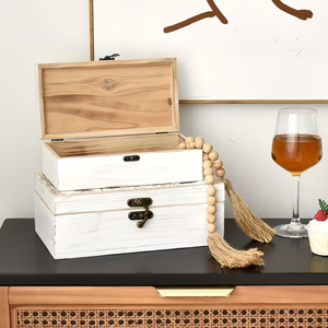 Juego de 2 cajas de madera para joyería, estilo rústico, con tapa con bisagras <span class=keywords><strong>y</strong></span> diseño tallado, color blanco. - Product Image 5