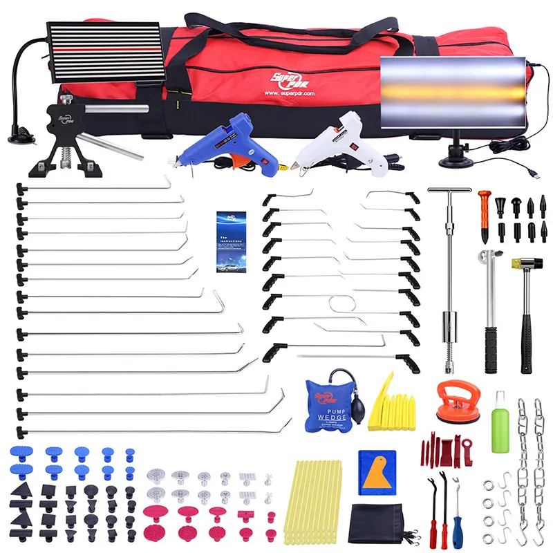 Kit de ferramentas para reparo de danos no carro, super pdr gancho, hastes de empurrar, sem tinta, kit de ferramentas de reparo de amassados, reparo de danos no carro