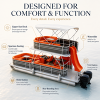 Bateau ponton à double pont en aluminium de 30 pieds pour 20 personnes, avec moteur hors-bord, pont solaire, idéal pour les fêtes, les balsades sur le lac, les locations en resort et les flottilles.