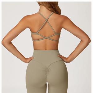 Conjunto Deportivo Sexy de Dos Piezas para <span class=keywords><strong>Mujer</strong></span>, Estilo Deportivo, de Alta Resistencia, Color Caqui, con Sujetador Deportivo Personalizado - Product Image 3