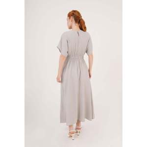 Robe maxi à manches chauve-souris grise en gros, taille élastique, élégante, motif floral vintage, taille unique pour le printemps, l'automne, les fêtes de jour - Product Image 1