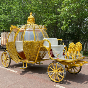 Electric Golden <b>Pumpkin</b> Carriage With <b>White</b> Seat Outdoor Wedding Transportation - Product Image 4