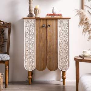 American Style Retro Carved Entryway Cabinet Solid Wood <b>Storage</b> <b>Sideboard</b> For Living Room Foyer 900mm High - Product Image 1