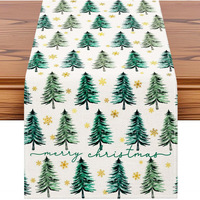 ChamXue Chemin de table de Noël Nouveauté Tapis de table Bonhomme de neige Motif écossais Buffalo et floral en perles Matière lin Lavable