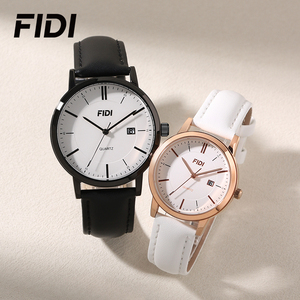 FIDI Men's Minimalist Quartz Watch Black Leather Strap Business Casual Date Display Waterproof Simple <b>White</b> Dial Wristwatch - Product Image 3