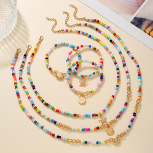 Beaded Necklace Set For Women Bohemian Style Starfish Seashell Charm Colorful <b>Bracelet</b> Party Jewelry Fashion Accessories - Product Image 4