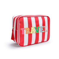 Sac de voyage Keymay RTS 9 couleurs pour les vacances d'été, sac à fermeture éclair personnalisé à broder, motif rayé cabana, trousse de maquillage monogramme rayée