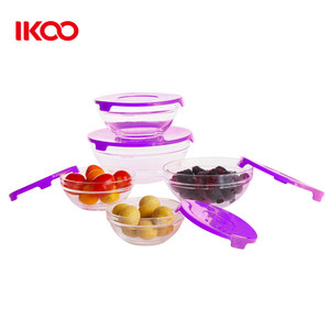 5 Piece Glass Bowl Set Food Box Storage Stacking Containers with <strong>Red</strong> Lids <strong>Microwave</strong> - Product Image 3