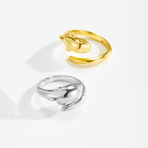 FUAMAY 2025 spigoloso elegante gioiello in ottone rame bicolore minimalista scolpito animale ispirato a delfino anello aperto elegante unico - Product Image 1