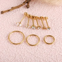 Juego de 10 Piercings Labiales de Acero Inoxidable 20G Estilo Push-Pin con Zirconia Incrustada, Venta al Por Mayor