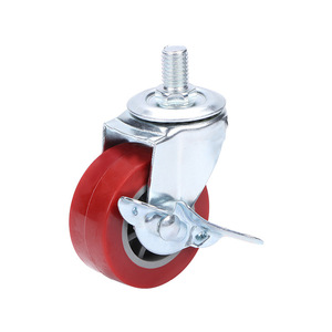 Wolverhampton 2-Inch Pu Caster With Screw Side Brake Swivel Wheel Red Trolley Wheel - Product Image 4